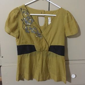 Anthropologie Floreat Silk Embroidered top